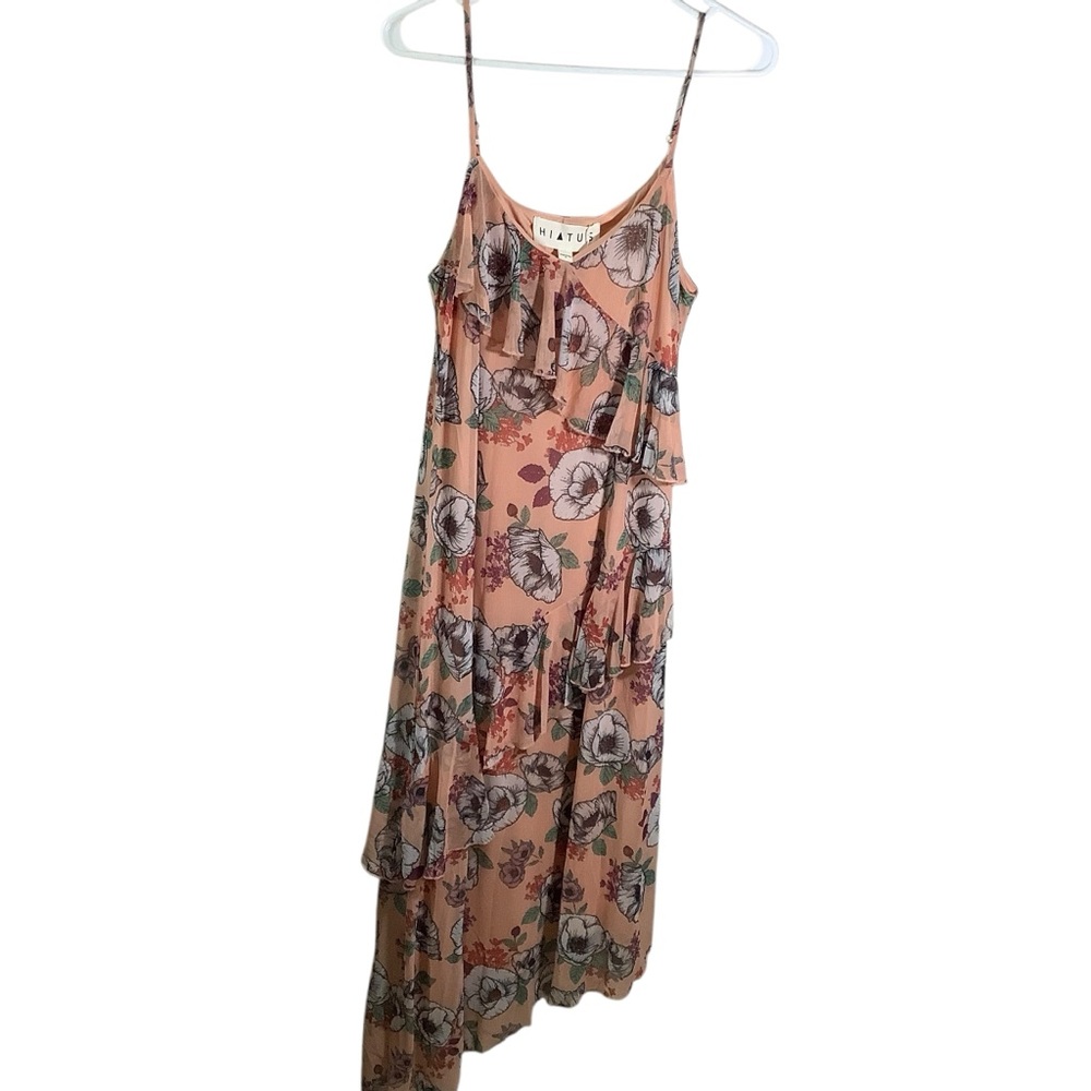 Brand New Hiatus Peach Floral Ruffle Maxi Dress